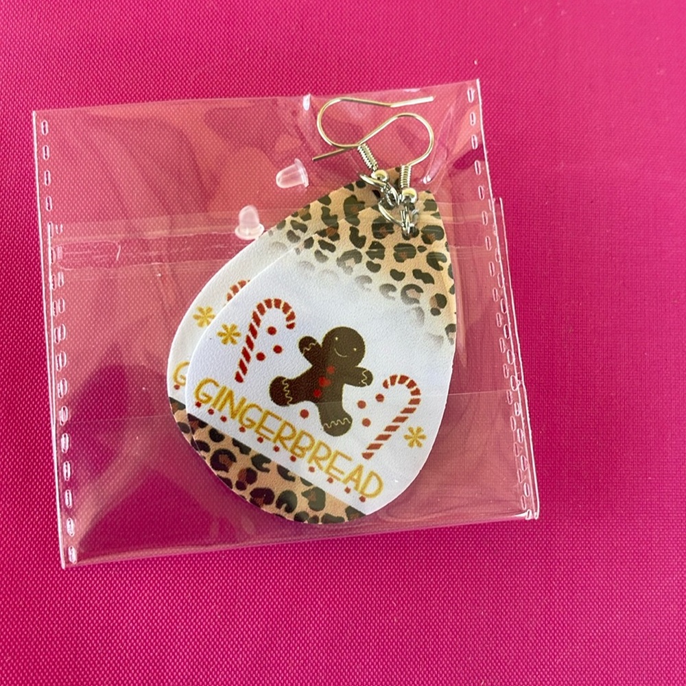 Faux leather Christmas tear drop earrings